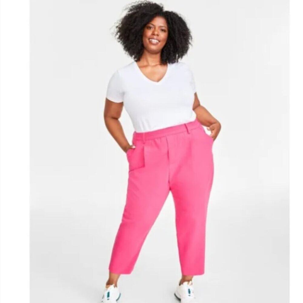 NWT On 34th Pink Solid Double Weave Ankle Dress Pants Plus Size 1X